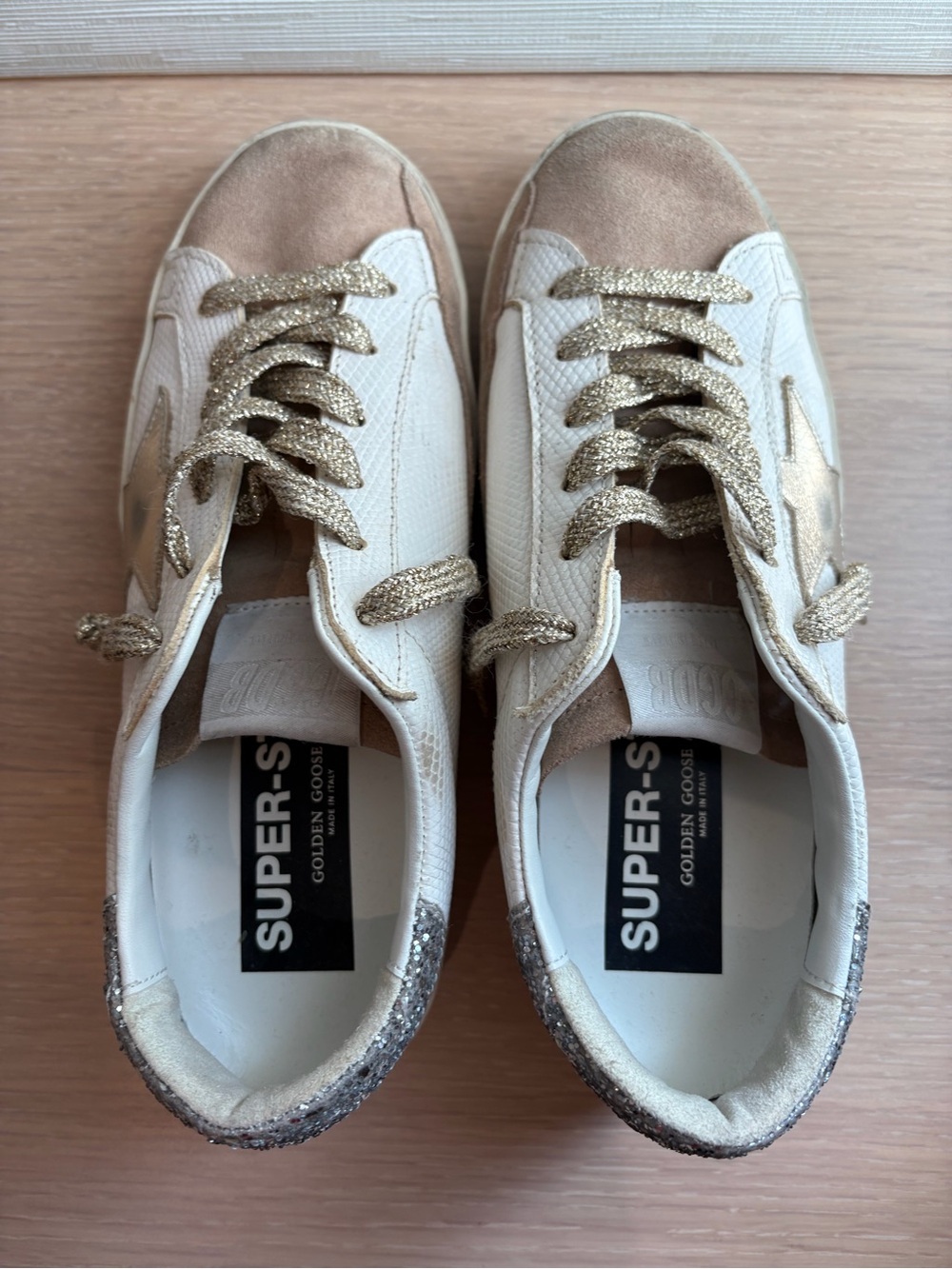 Golden Goose Women's Cream & Gold Super-Star Low Top Sneakers